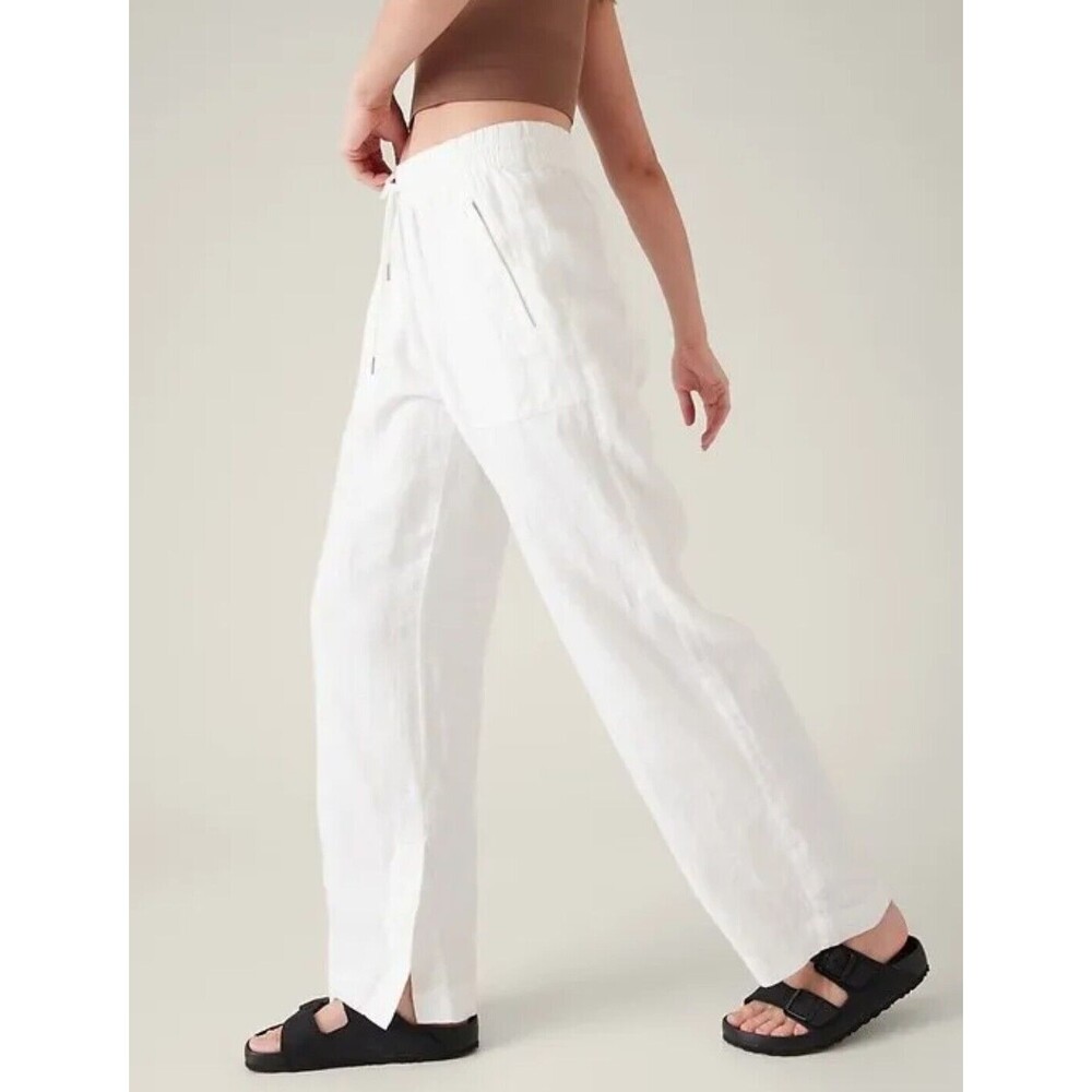 New Athleta Retreat 100% Linen Wide‎ Leg Pants White Size 22 NWT Pull On Travel - Picture 3 of 11
